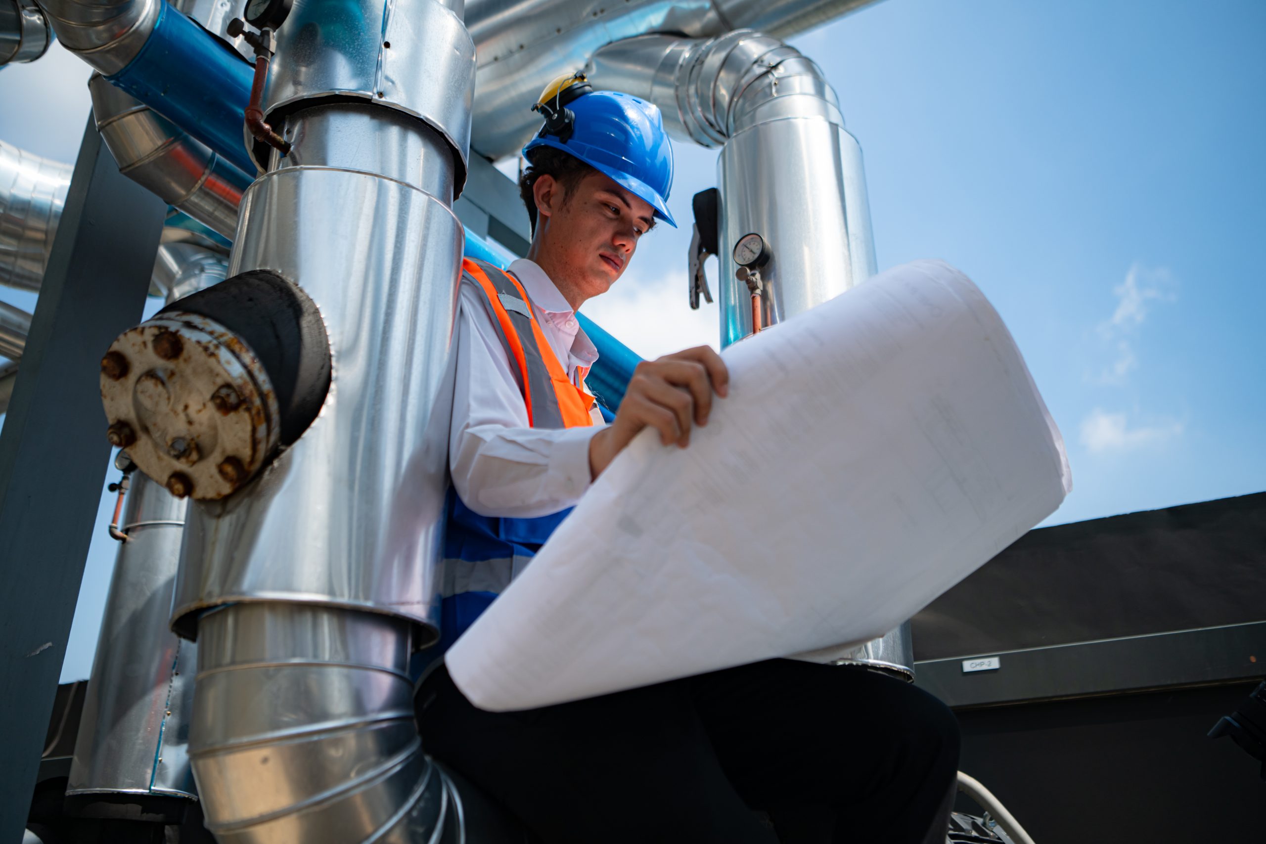 Engineers inspect the completed air conditioning and water syste